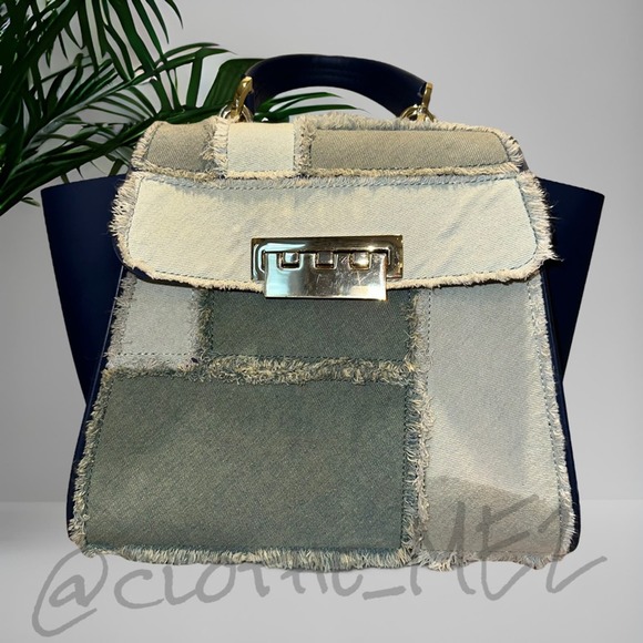 ZAC Zac Posen Handbags - ZAC Zac Posen - Raw Edge Blue Eartha Iconic Denim Patchwork Leather Shoulder Bag